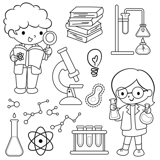 doodle vector set with line art scientist laboratory stuff 734948 309