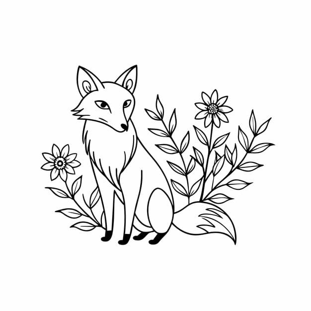 drawing fox field flowers 730620 519240