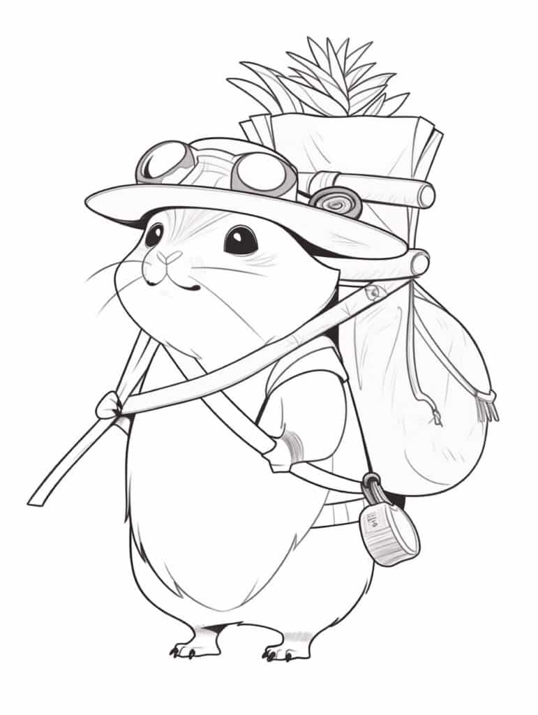 drawing hamster with backpack hat generative ai