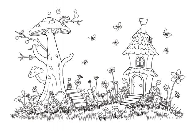 drawing mushroom with house mushroom 782516 51669