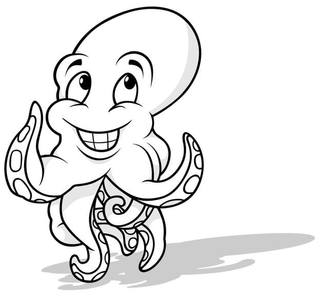 drawing smiling octopus with raised tentacles 3442 2526