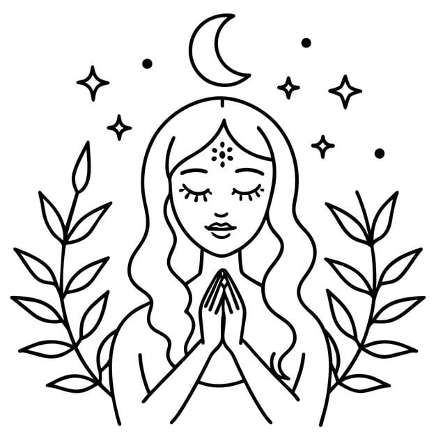 drawing woman with moon stars coloring page 406844 226