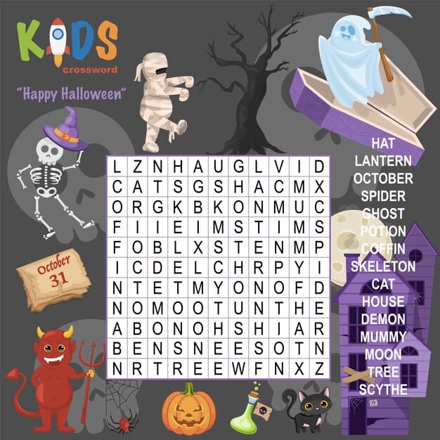 ALT TEXT: A vibrant word search puzzle featuring Halloween night activities.
DESCRIPTION: An engaging word search dedicated to the excitement of Halloween night.
Caption: Relive the thrills of Halloween night with this fun word search!
TITLE: Halloween Night Word Search