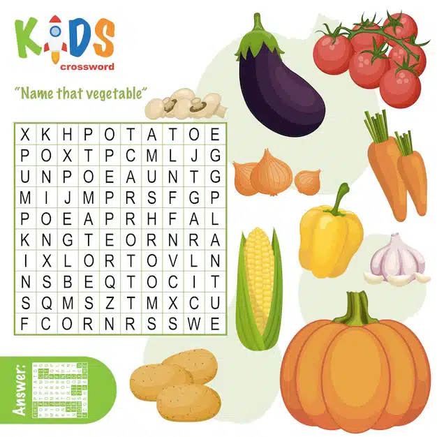 easy word search crossword puzzle name that vegetable children elementary middle school fun way practice language comprehension expand vocabulary includes answers 627993 1051