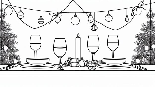 elegantly set holiday dinner table featuring minimalist line art adorned with festive decorations 184076 38527