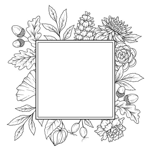 fall floral frame outline fall foliage line art illustration outline leaves arrangement hand drawn 646071 797