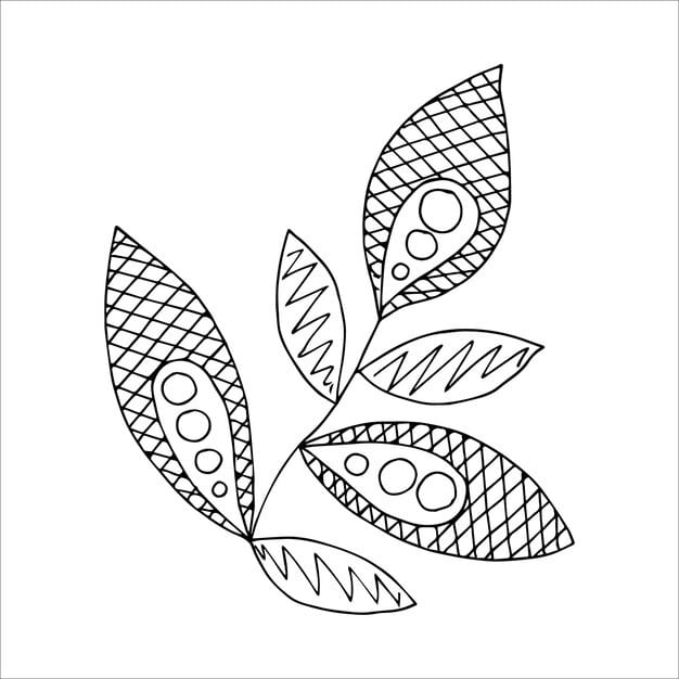 fantasy whimsical twig with leaves hand drawn doodle element coloring book kids adults 593408 417