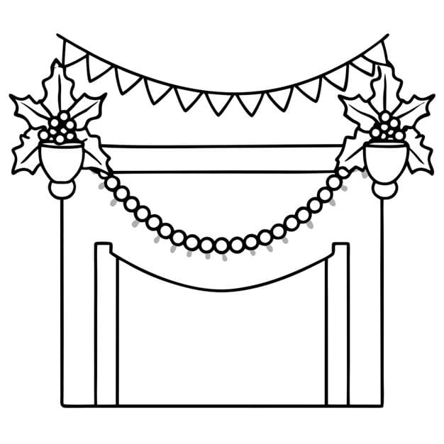 festive garland draped fireplace mantel vector illustration line art 969863 362474