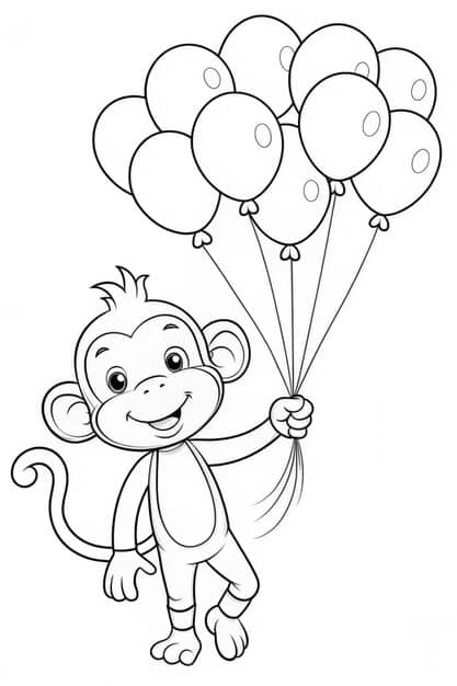 festive monkey with balloons coloring page 750724 30677