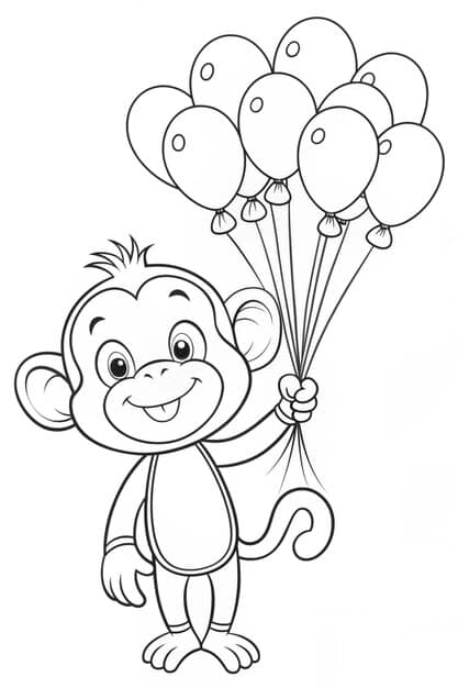 festive monkey with balloons coloring page 750724 30701