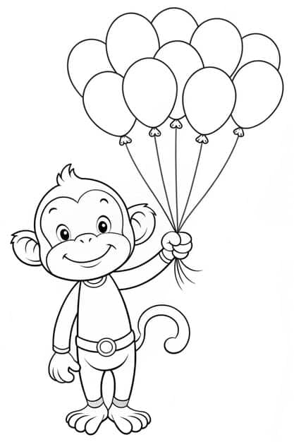 festive monkey with balloons coloring page 750724 30758