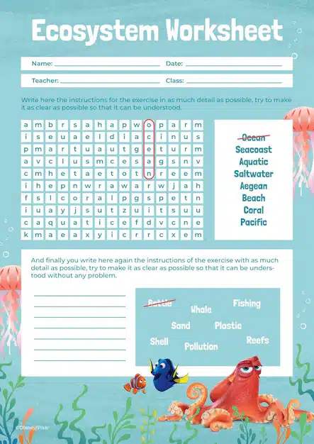 finding nemo marine ecosystem worksheet 1048941 435