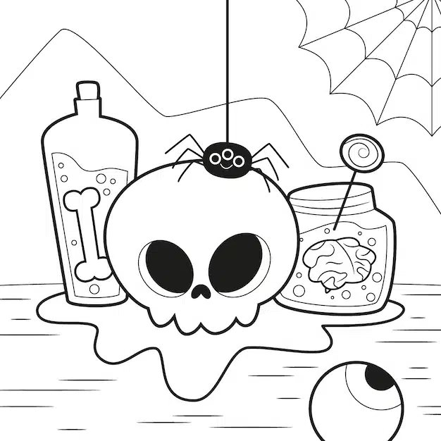 flat halloween coloring page illustration 23 2149648878