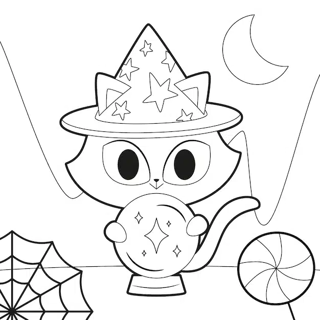 flat halloween coloring page illustration 23 2149648884