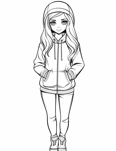 girl hoodie pants is standing with her hands her pockets generative ai 733139 183454