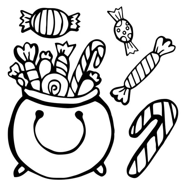 halloween coloring page basket full candies sweets black white outline illustration 505564 1276