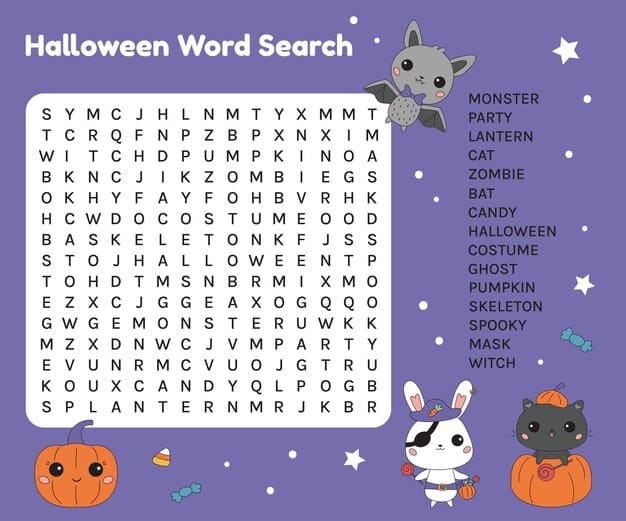 ALT TEXT: A colorful word search puzzle featuring Halloween adventures and activities.
DESCRIPTION: A fun word search dedicated to the adventures of Halloween.
Caption: Embark on Halloween adventures with this engaging word search!
TITLE: Halloween Adventures Word Search