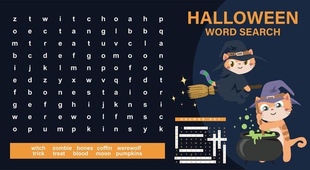 ALT TEXT: A colorful word search puzzle featuring Halloween recipes.
DESCRIPTION: An engaging word search dedicated to Halloween culinary delights.
Caption: Cook up some fun with this Halloween recipes word search!
TITLE: Halloween Recipes Word Search