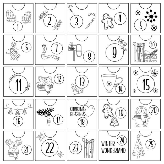 hand draw christmas outline advent calendar with animal characters 611054 3379