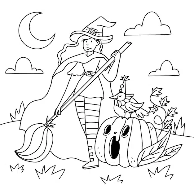 hand drawn coloring page illustration halloween celebration 23 2149681034