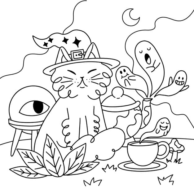 hand drawn coloring page illustration halloween celebration 23 2149681050