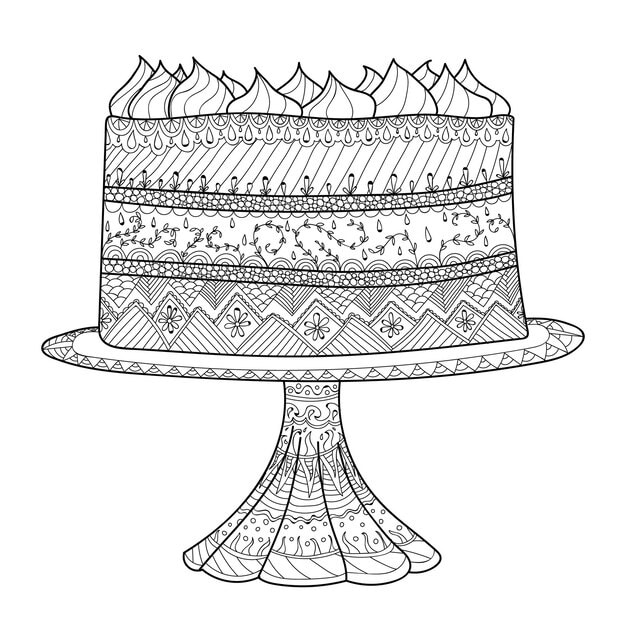 hand drawn doodle cake coloring book adults zentangle style 1001888 4