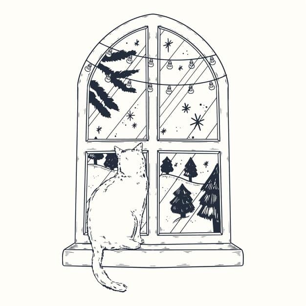 hand drawn winter window illustration 23 2149881020