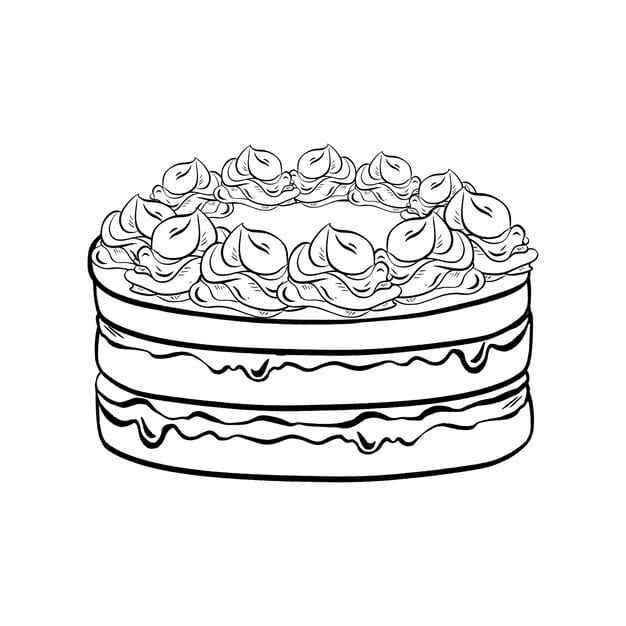 handdrawn vector ink delicious cake adorned with meringue cream buttercream roses tender layers 606609 259