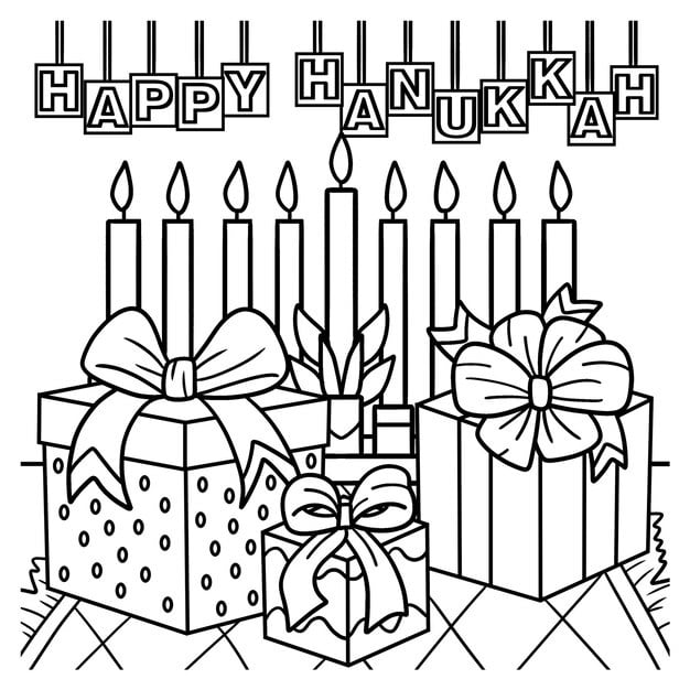 happy hanukkah presents menorah coloring page 576561 5101