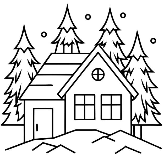 house winter forest outline coloring book page line art drawing 871209 23393