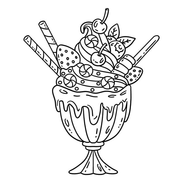 ice cream parfait isolated coloring page kids 576561 14840