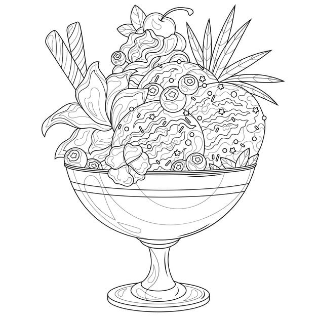 ice cream with berries tropical decorationcoloring book antistress adults 542782 621