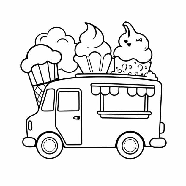 joyful ice cream truck cream drawing illustration colouring page 925324 4931