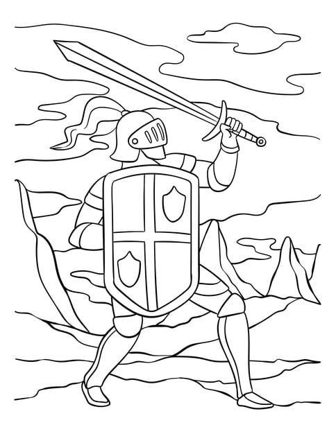 knight attacking pose coloring page kids 576561 6744