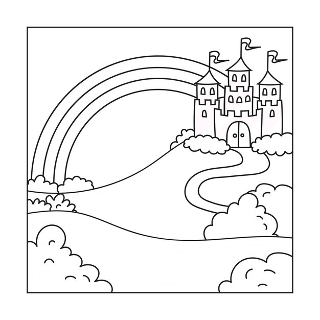 landscape with beautiful castle coloring book page kids 78007 6957