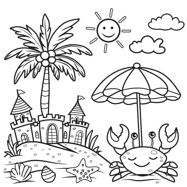 line coloring drawing book beach vector hand 388987 16