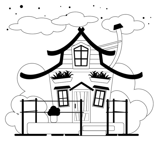 little cute isolated black white outline house with ordinary roof 708516 169