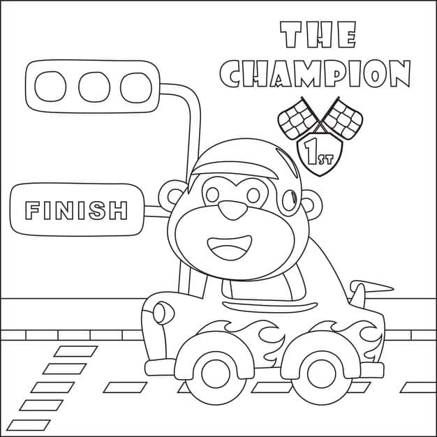 little monkey racer fire rescue team with funny fire fighter colouring book page 447817 868