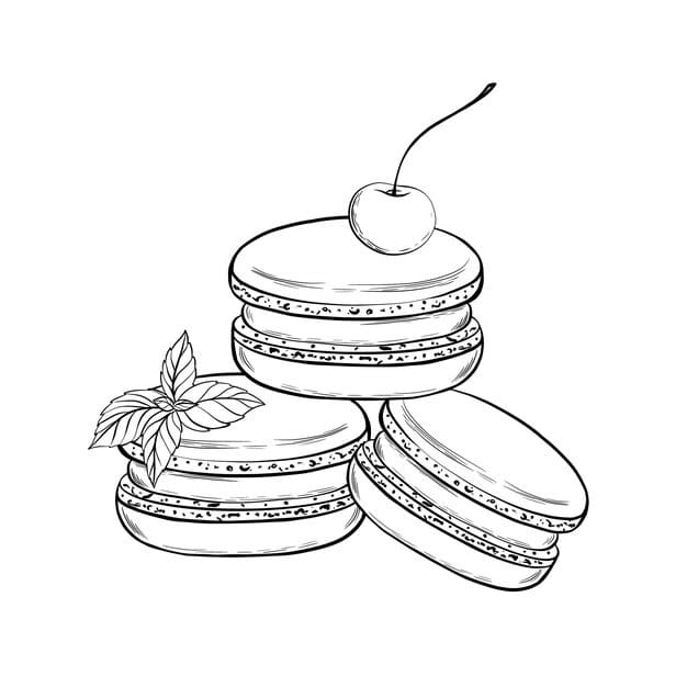 macaroons with mint cherry vector illustration grapgic style hand drawn simple minimalist style can be used kitchen notes cookbook textile will look good your product print 1096505 130