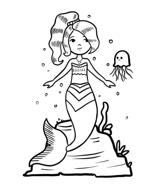 mermaid coloring book page kids line art vector blank printable design children fill 157839 272