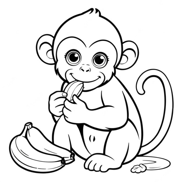 monkey is eating banana line art white background 1295878 1039