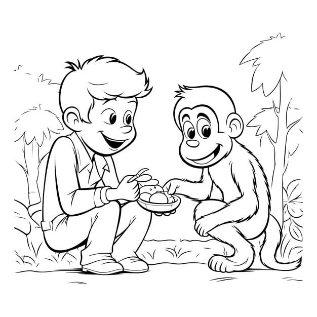 monkey monkey jungle black white vector illustration 1142 82151