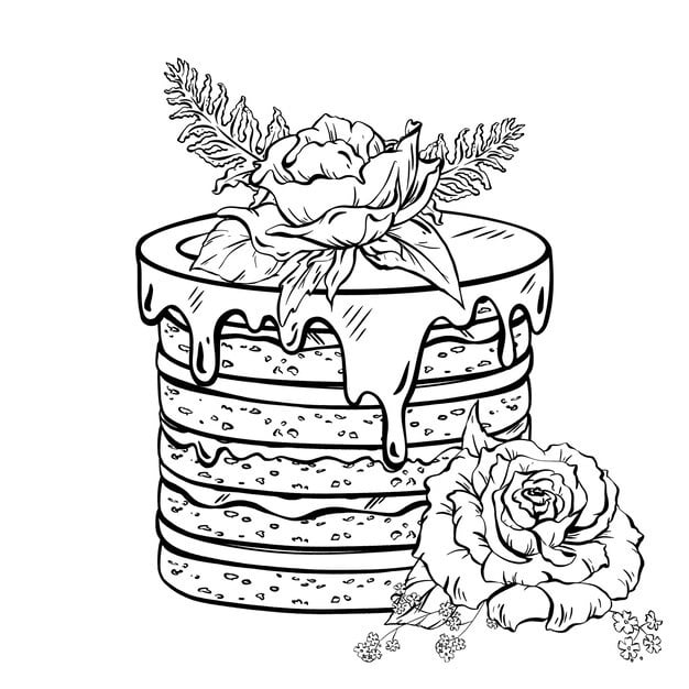 monochrome illustration floraltopped cake line art style 606609 562