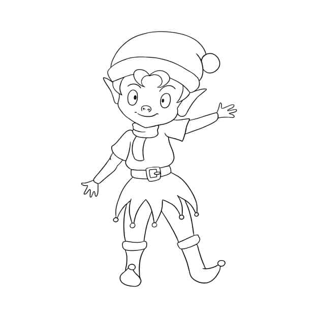 monochrome picture cute little elf santas helper waving greeting vector 543641 1015