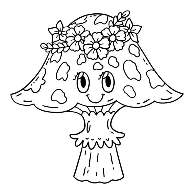 mushroom with flower crown isolated coloring 576561 15018