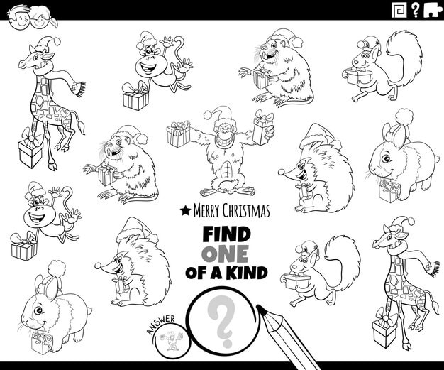 one kind game with animal christmas coloring page 11460 15095