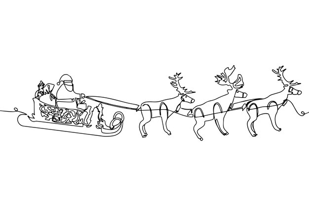 one line drawing vector cartoon sleigh with reindeer santa claus sleigh christmas element 647193 791