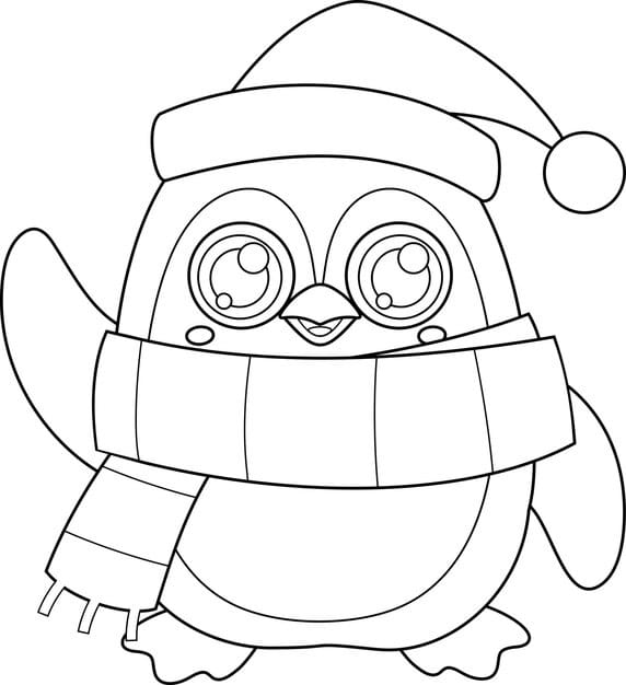 outlined cute christmas penguin cartoon character waving greeting 20412 3643