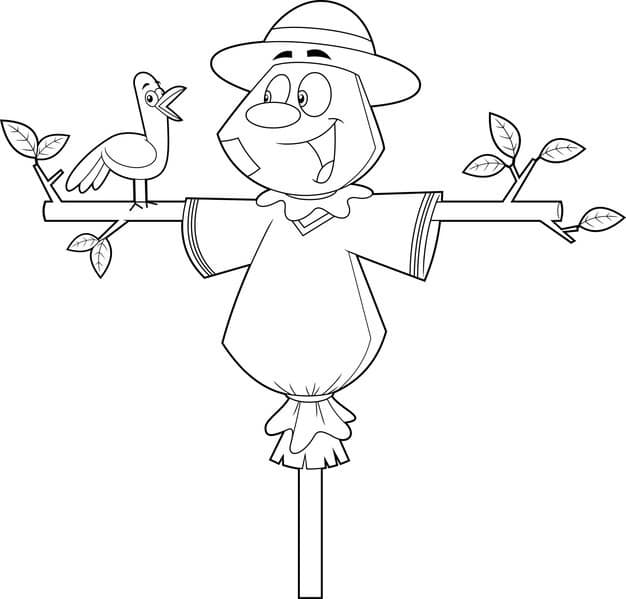 outlined cute scarecrow cartoon character with crow bird 20412 3617