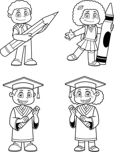 outlined school kid s cartoon characters different poses vector hand drawn collection set 20412 1878